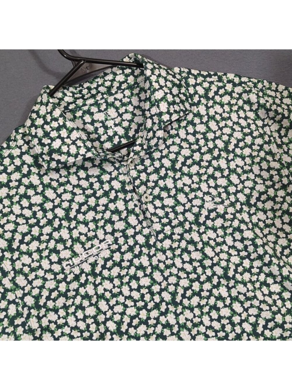 Rhoback Polo Shirt Men's S Green Floral Short Sleeve Performance Company Logo